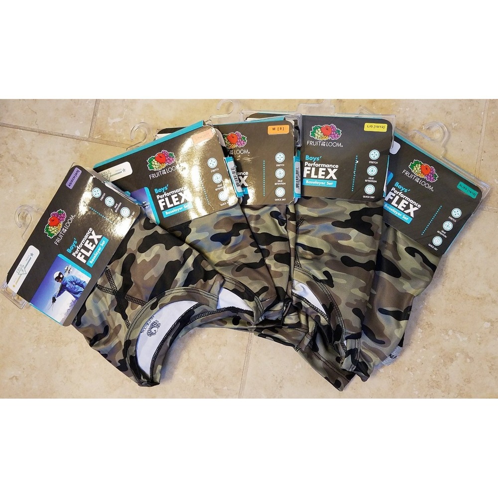 New Fruit of the Loom Boys Performance Flex Baselayer Set Camo Black XS (4/5) - Picture 5 of 5